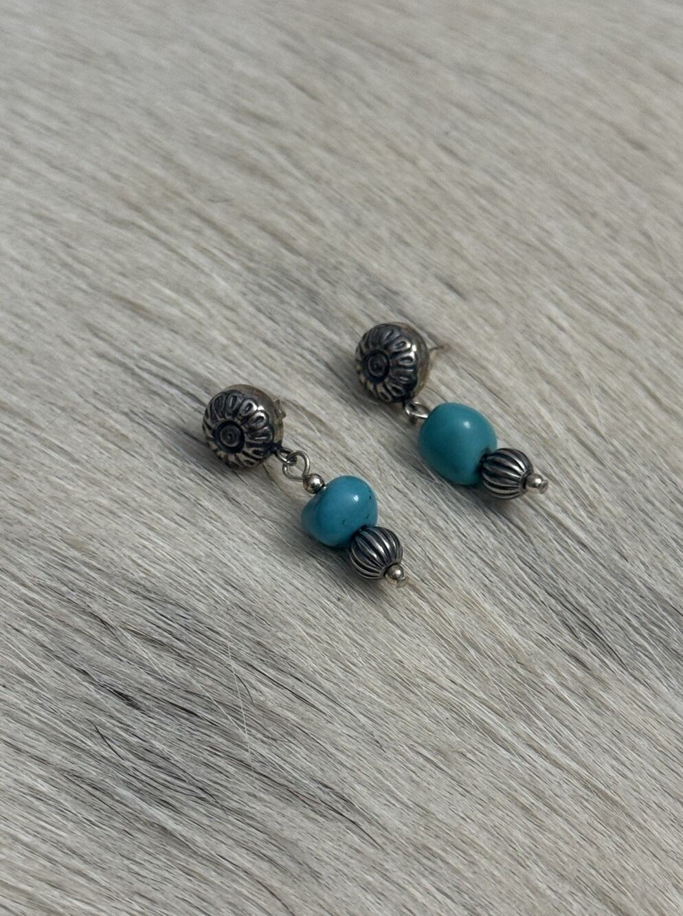 Carolyn Pollack Relios Sterling Silver Navajo Pearl Turquoise Dangle Earrings